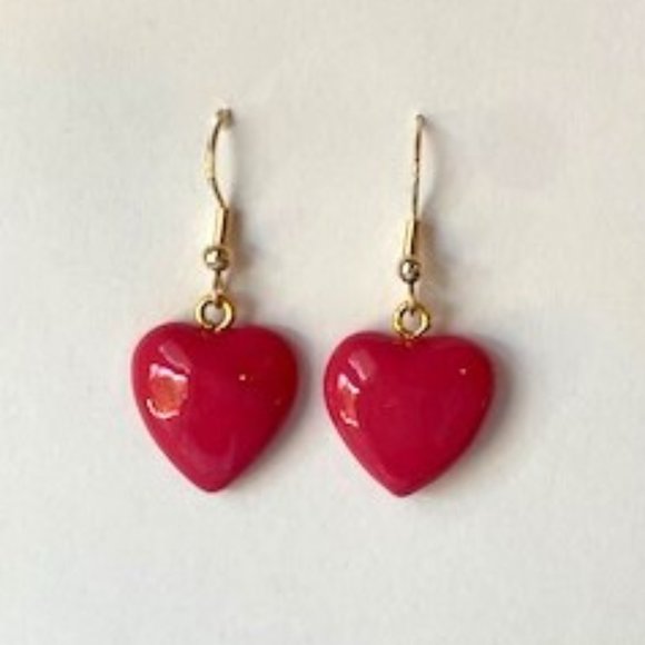 Melon Red Heart Earrings - Handmade with Paper Mache - Picture 2 of 4